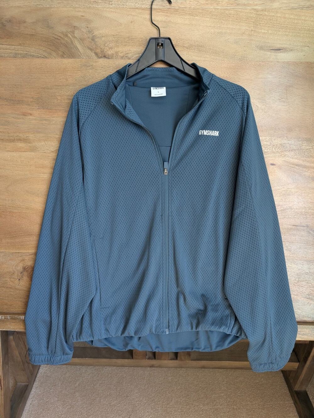 Gymshark Training Zip Through Jacket Men L Blue Teal Mesh Breathable Long Sleeve